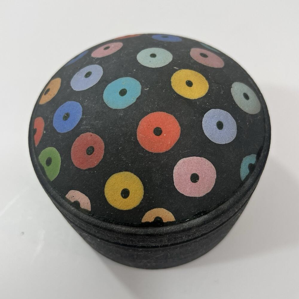 Handmade Studio Pottery Lidded Jar Trinket Box Signed Black Crackle Glaze Bowl‎